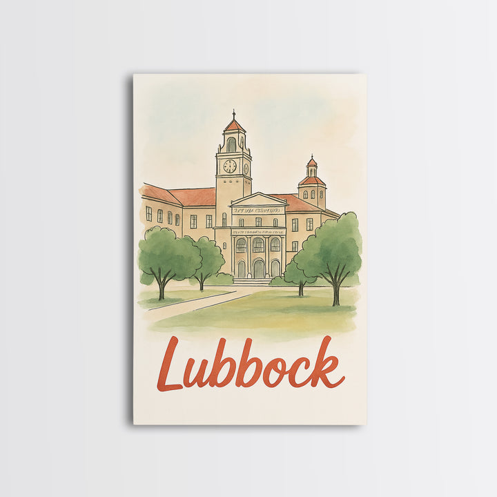 Lubbock Texas Travel Poster, Canvas Print, Watercolor City Skyline Art, Lubbock Art Print, Travel Poster Art, Home Office Decor, Wall Art
