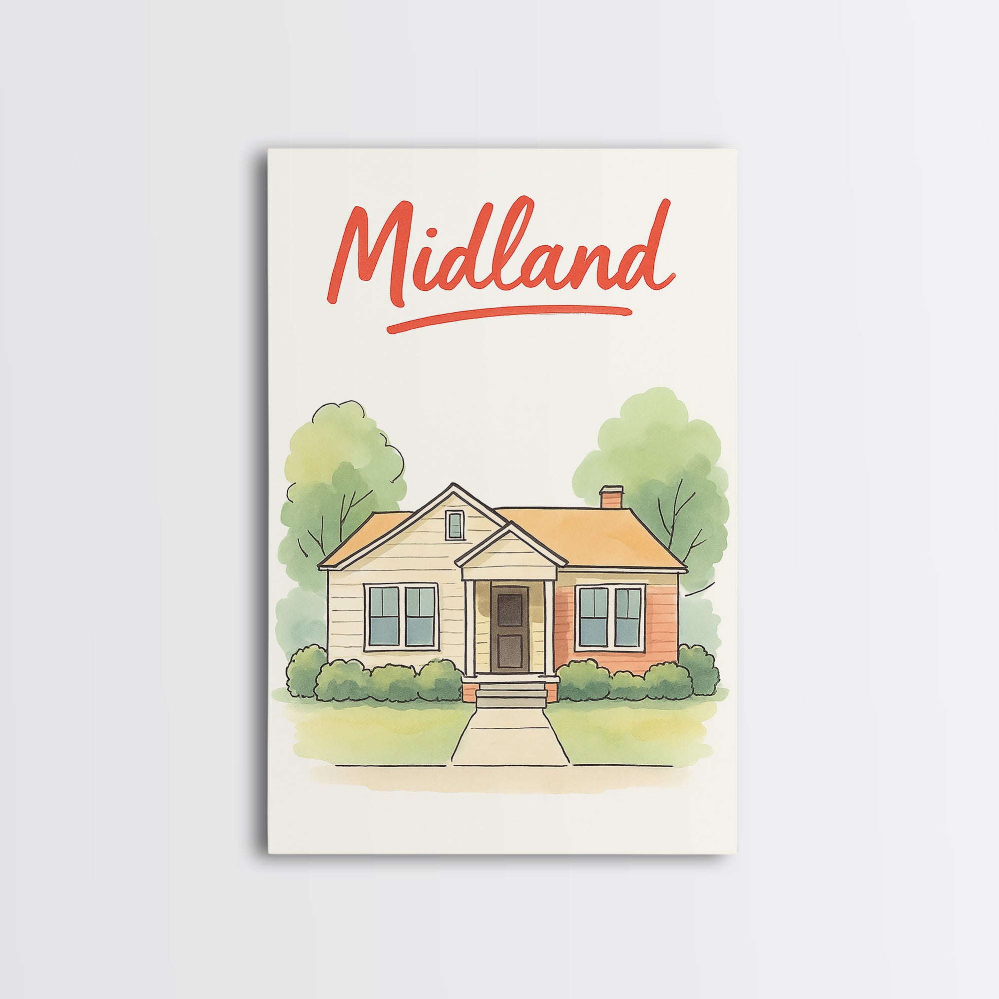 Midland Travel Poster, Framed Canvas Print, Hand Drawn Watercolor Art ...