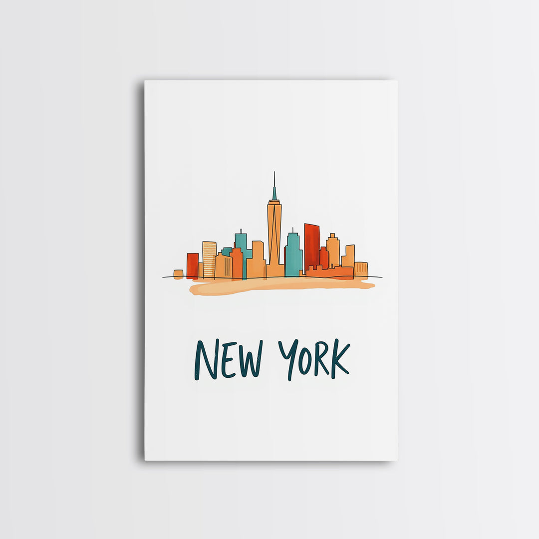 New York Travel Poster, Framed Canvas Print, Soft Sketch Travel Art, New York Art Print, Vintage Travel Print, City Travel Prints