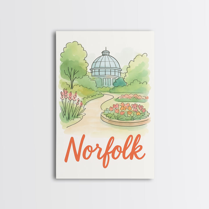 Norfolk Virginia Travel Poster, Canvas Print, Hand Drawn Watercolor Art, Norfolk City Art, Watercolor Cityscape, Wall Art, Art Print