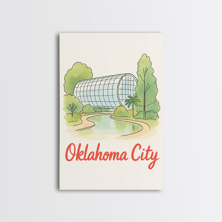 Oklahoma City Oklahoma Travel Poster, Canvas Print, Watercolor Downtown Skyline Art, Oklahoma City City Art, Mid Century Wall Art, Wall Art