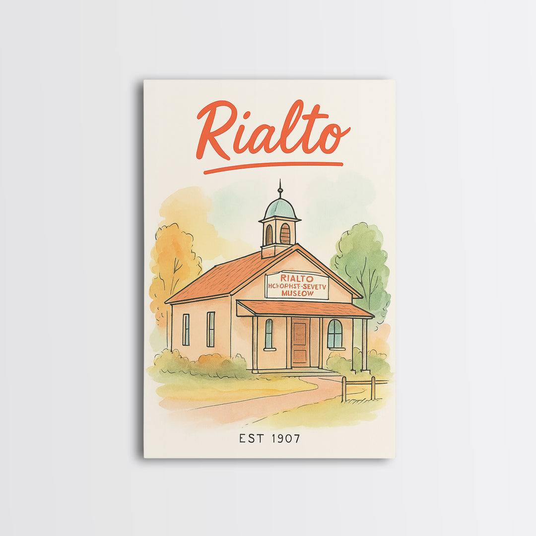 Rialto Travel Poster, Framed Canvas Print, Hand Drawn Watercolor Art, Rialto Wall Art, Travel Poster Art, Living Room Wall Art