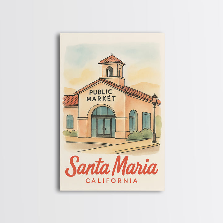 Santa Maria Travel Poster, Framed Canvas Print, Watercolor Skyline Art, Santa Maria City Art, Travel Art Print, Gift For Travelers