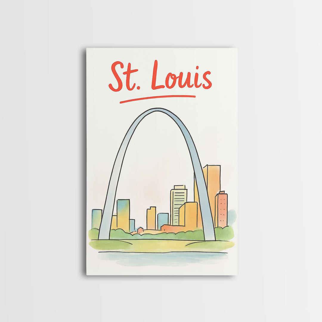 St Louis Travel Poster, Canvas Print, Hand Drawn Watercolor Art, St Louis Travel Art, Gift For Travelers, Retro Travel Print, Design 2
