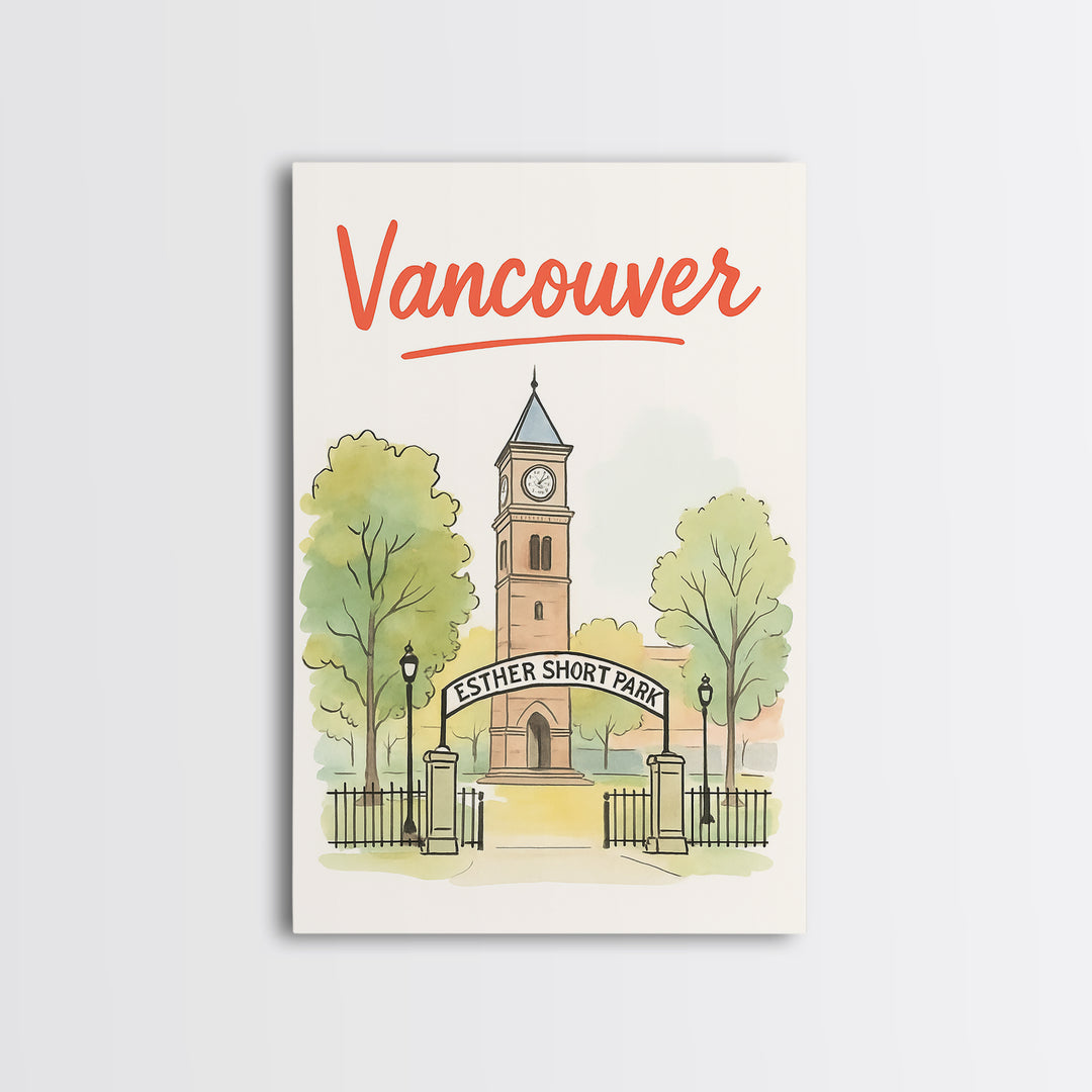 Vancouver Travel Poster, Framed Canvas Print, Watercolor Skyline Art, Vancouver Art Print, City Travel Prints, Eclectic Wall Decor
