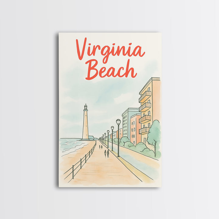 Virginia Beach Travel Poster, Canvas Print, Soft Sketch Travel Art, Virginia Beach Travel Art, Travel Poster Set, City Art Print