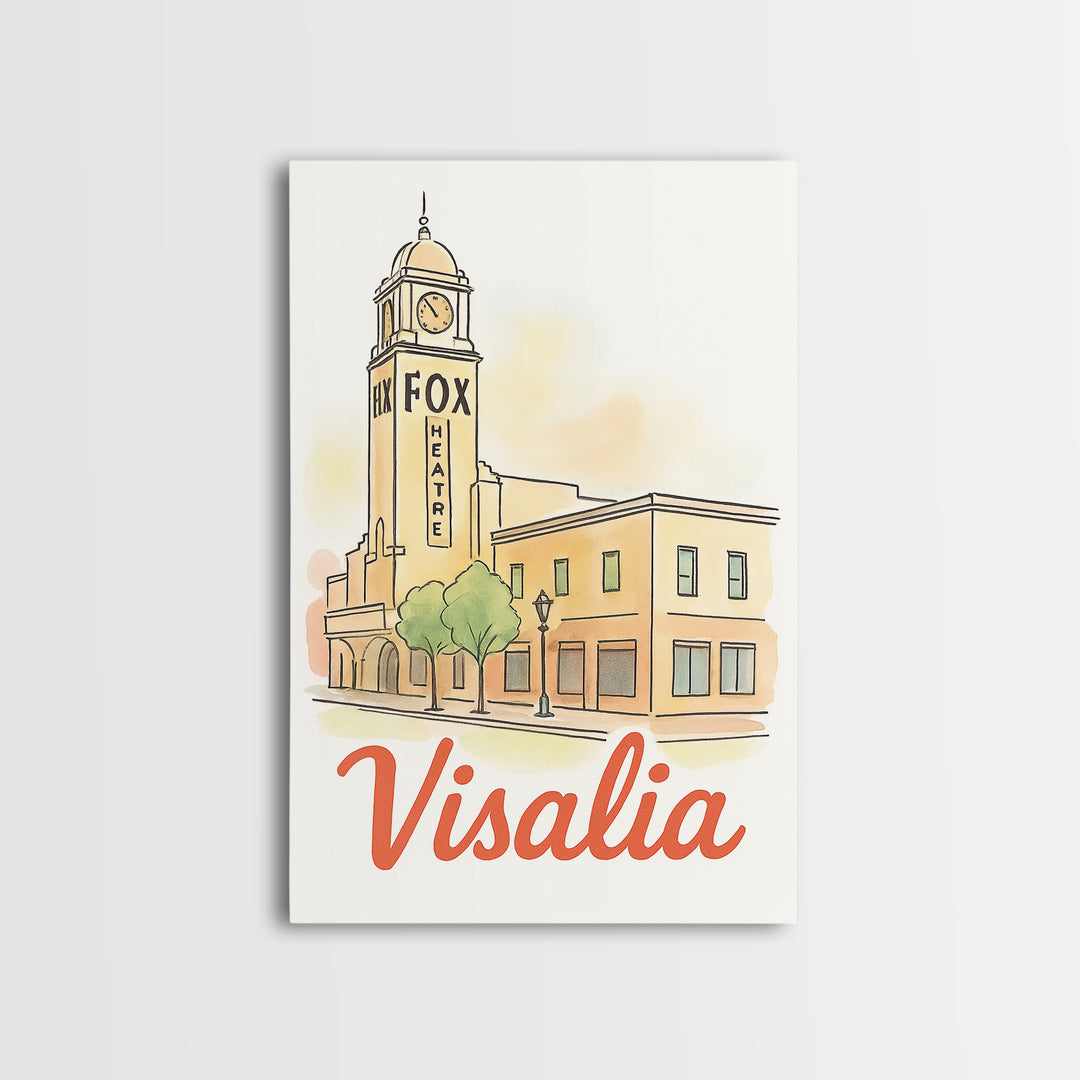 Visalia California Travel Poster, Canvas Print, Watercolor Urban Skyline Art, Visalia Poster Print, Travel Poster Art, City Travel Prints