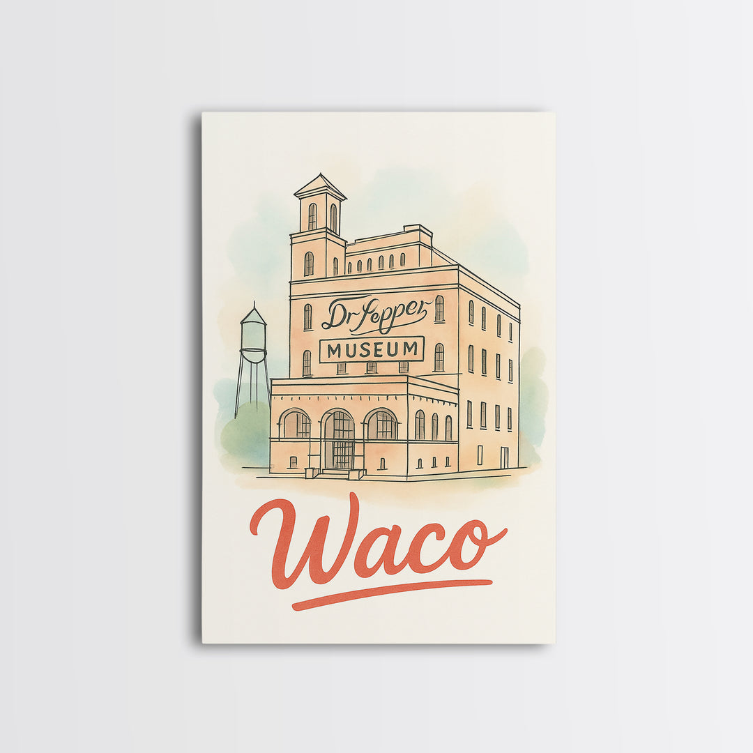 Waco Texas Travel Poster, Canvas Print, Watercolor Skyline Art Art, Waco Travel Art, Retro Travel Print, City Art Print, Travel Art Print