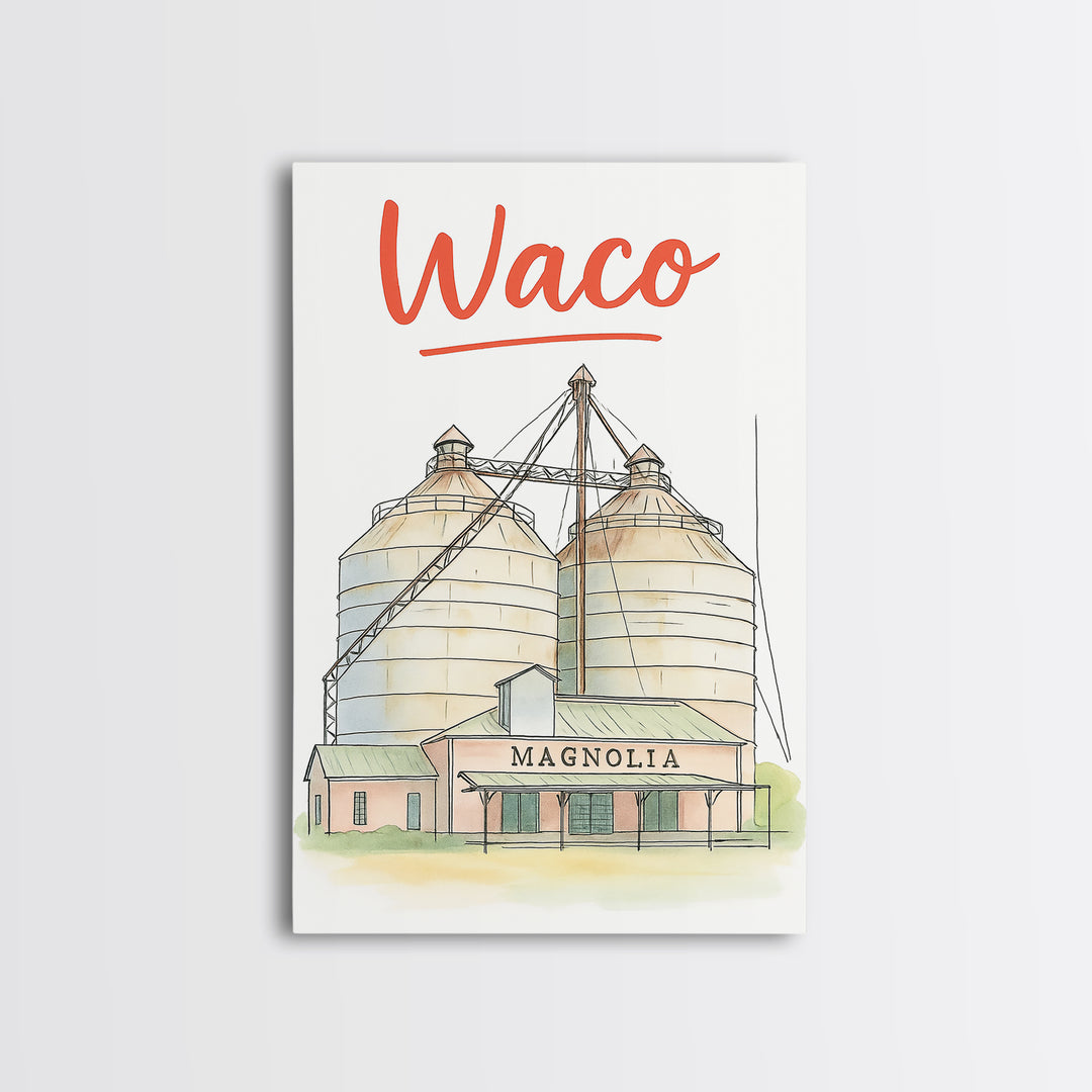Waco Travel Poster, Canvas Print, Watercolor Urban Skyline Art, Waco Poster Print, City Art Print, Travel Wall Art, Gift For Travelers