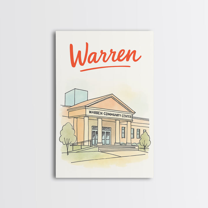 Waren Travel Poster, Framed Canvas Print, Soft Sketch Travel Art, Waren Travel Art, Eclectic Wall Decor, Retro Travel Print, City Poster