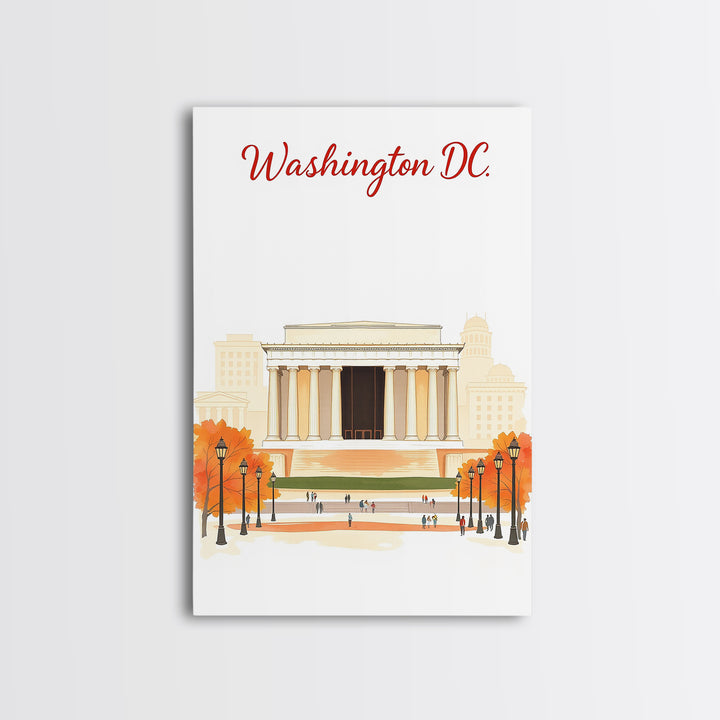 Washington DC Travel Poster, Canvas Print, Soft Sketch Travel Art, Washington Art Print, Home Office Decor, Watercolor Downtown Skyline