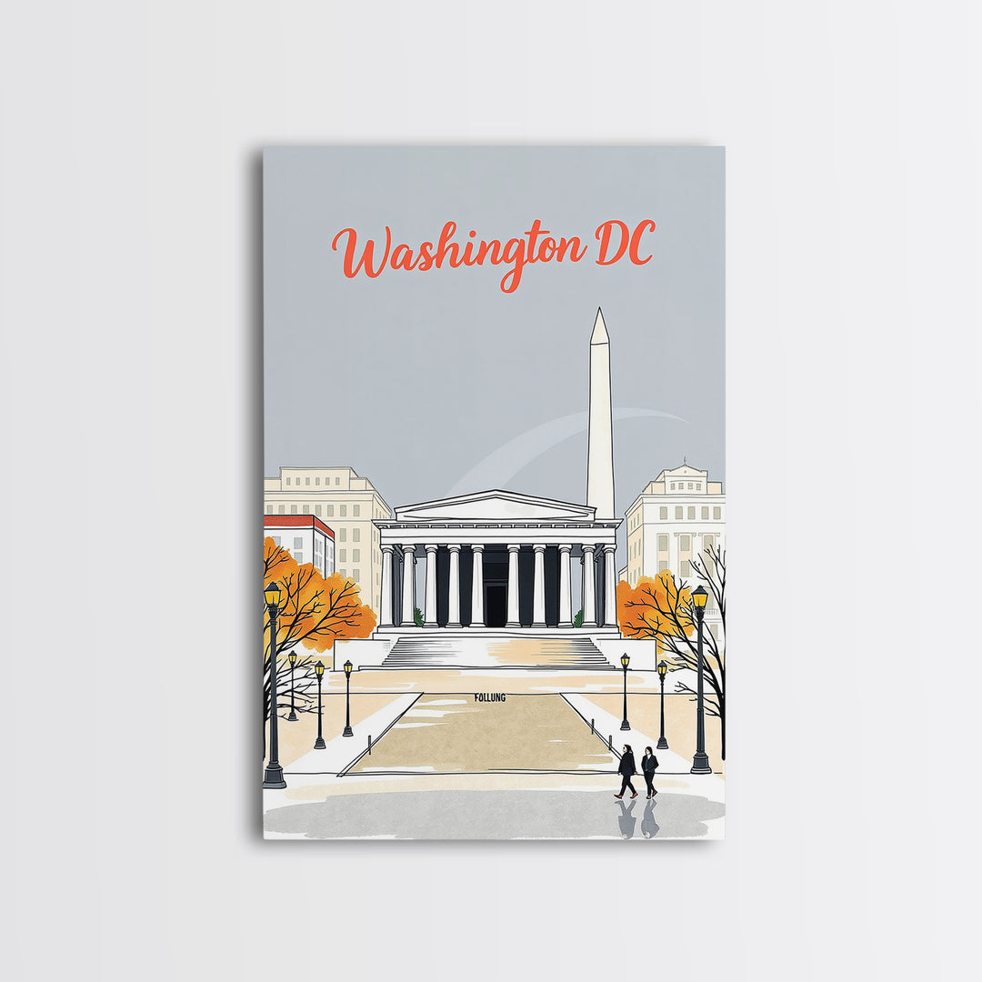 Washington Travel Poster, Framed Canvas Print, Hand Drawn Watercolor Art, Washington Poster Print, Travel Poster Set, Mid Century Wall Art