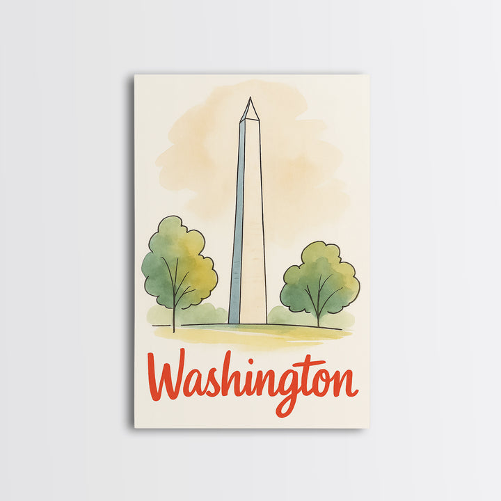 Washington Travel Poster, Canvas Print, Watercolor City Skyline Art, Washington Art Print, Modern Wall Decor, City Art Print, City Poster