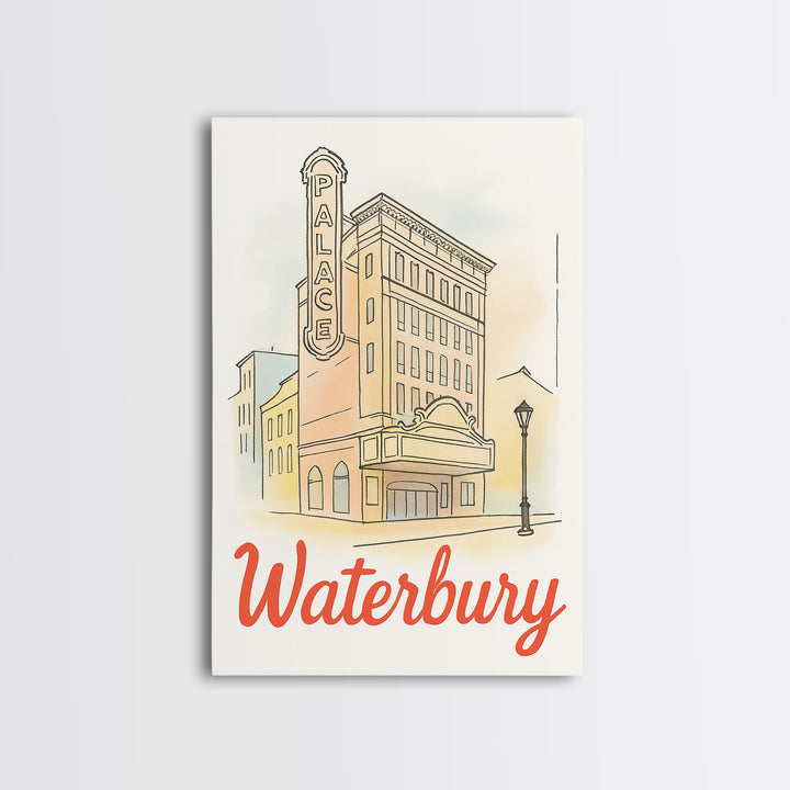 Waterbury Travel Poster, Canvas Print, Illustrated City Wall Art, Waterbury Art Print, City Travel Prints, Vintage City Art, Poster Art