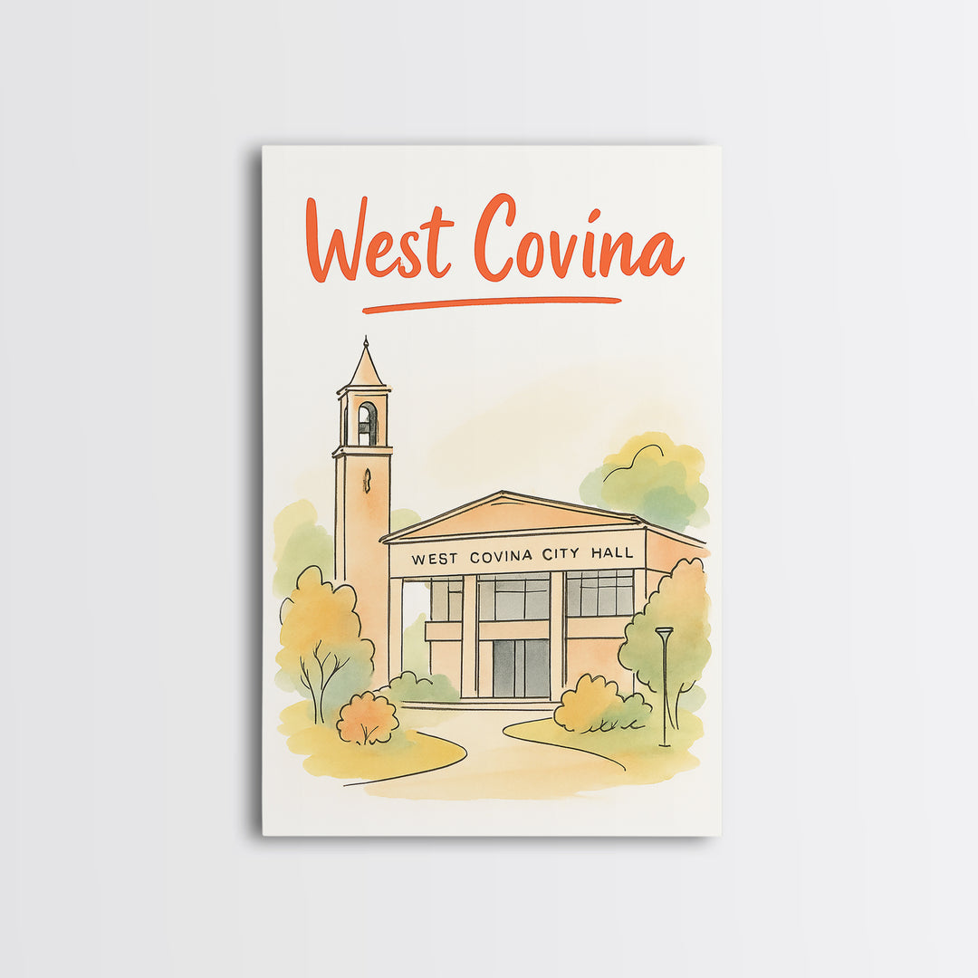 West Covina California Travel Poster, Canvas Print, Illustrated City Wall Art, West Covina Travel Art, Travel Art Print, Travel Poster Set