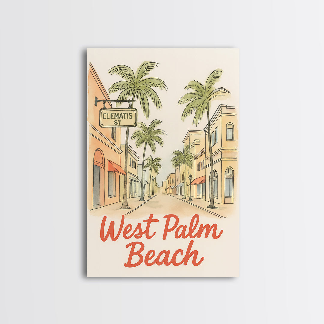 West Palm Beach Florida Travel Poster, Canvas Print, Soft Sketch Travel Art, West Palm Beach Poster Print, Poster Art, Travel Poster Set