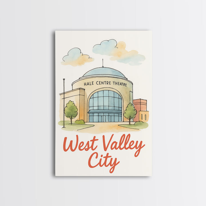 West Valley City Utah Travel Poster, Canvas Print, Watercolor Downtown Skyline Art, West Valley City Poster Print, Poster Art, Wall Decor