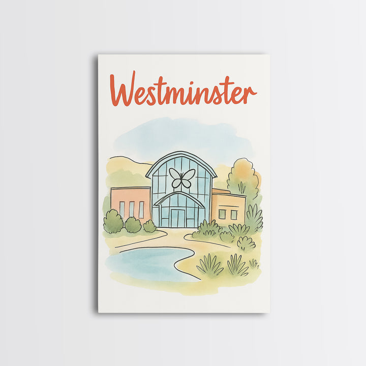 Westminster Colorado Travel Poster, Canvas Print, Soft Sketch Travel Art, Westminster Wall Art, Travel Wall Art, Watercolor Urban Skyline