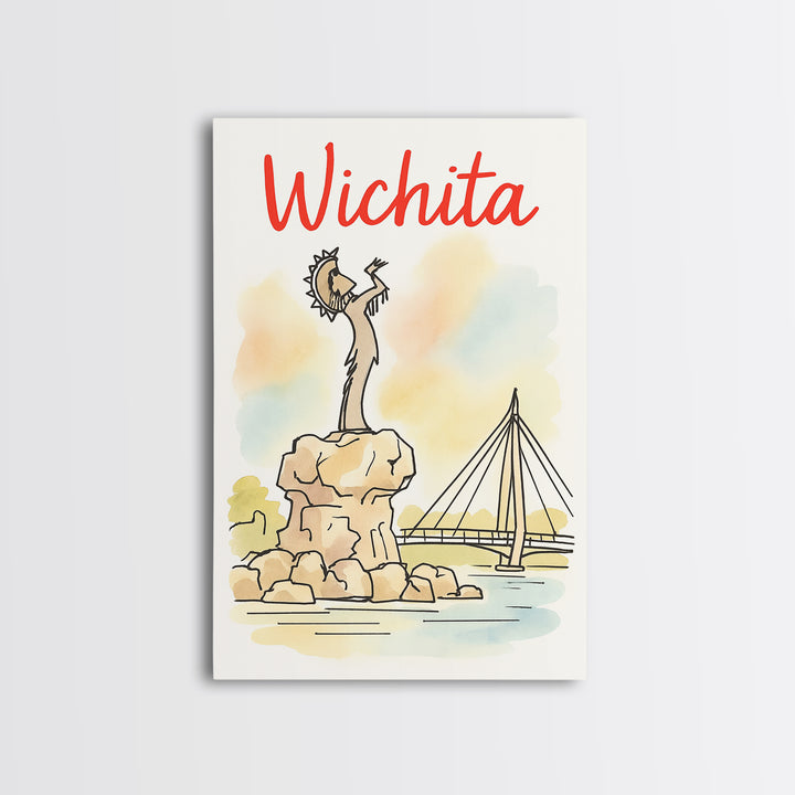Wichita Travel Poster, Framed Canvas Print, Illustrated City Wall Art, Wichita Art Print, Mid Century Wall Art, Travel Wall Art