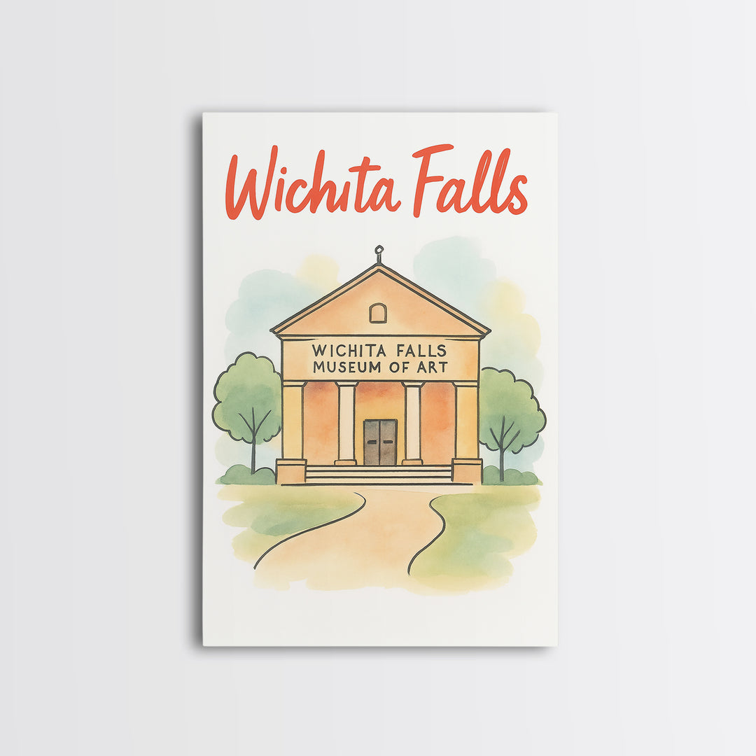 Wichita Falls Texas Travel Poster, Canvas Print, Soft Sketch Travel Art, Wichita Falls Poster Print, Travel Wall Art, Home Office Decor