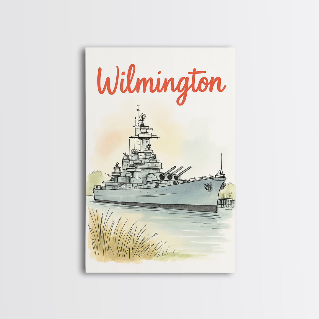 Wilmington North Carolina Travel Poster, Canvas Print, Illustrated City Wall Art, Wilmington City Art, Wall Art, Retro Travel Print