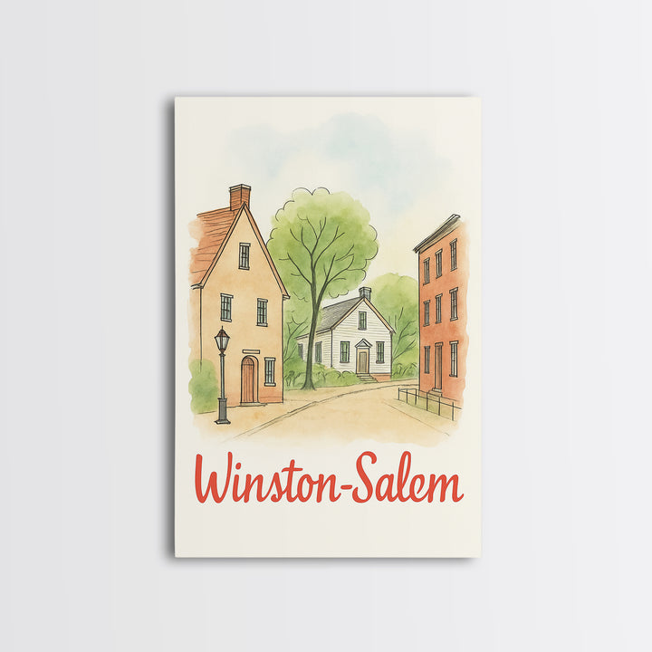 Winston Salem North Carolina Travel Poster, Canvas Print, Illustrated City Wall Art, Winston Salem Wall Art, City Poster, Wanderlust Decor