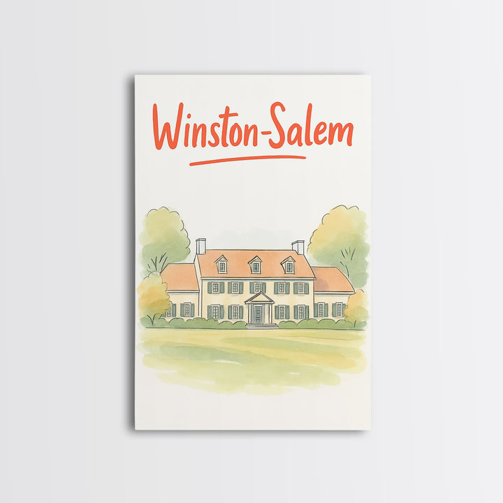Winston Salem Travel Poster, Canvas Print, Illustrated City Wall Art, Winston Salem Art Print, Mid Century Wall Art, Vintage Travel Art