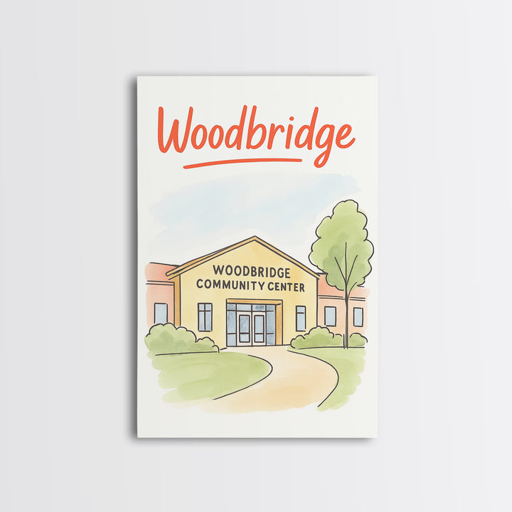 Woodbridge Travel Poster, Framed Canvas Print, Soft Sketch Travel Art, Woodbridge Poster Print, Vintage Travel Art, Travel Poster Set