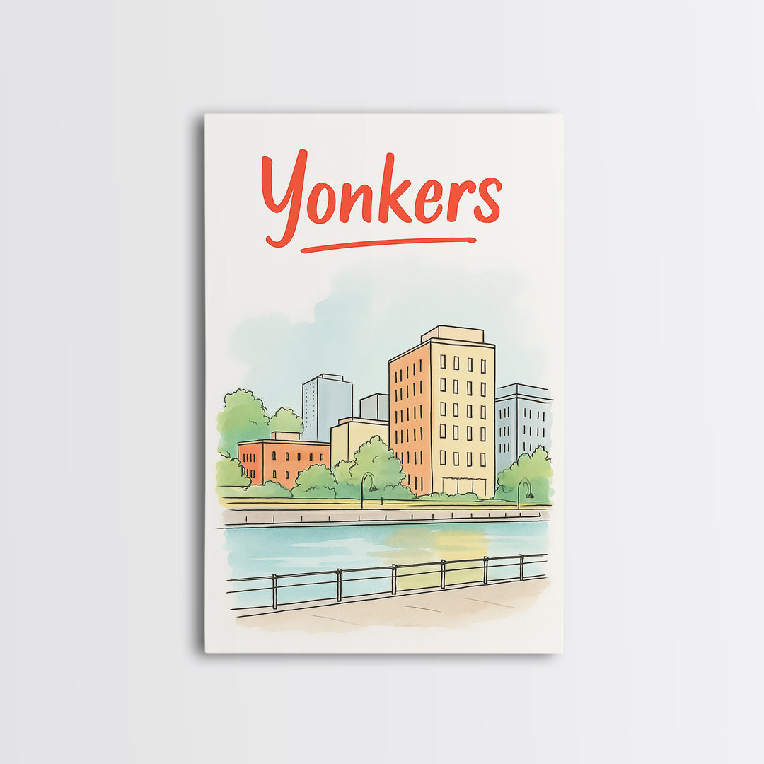 Yonkers Travel Poster, Canvas Print, Soft Sketch Travel Art, Yonkers City Art, City Travel Prints, Vintage Travel Art, Travel Poster Art