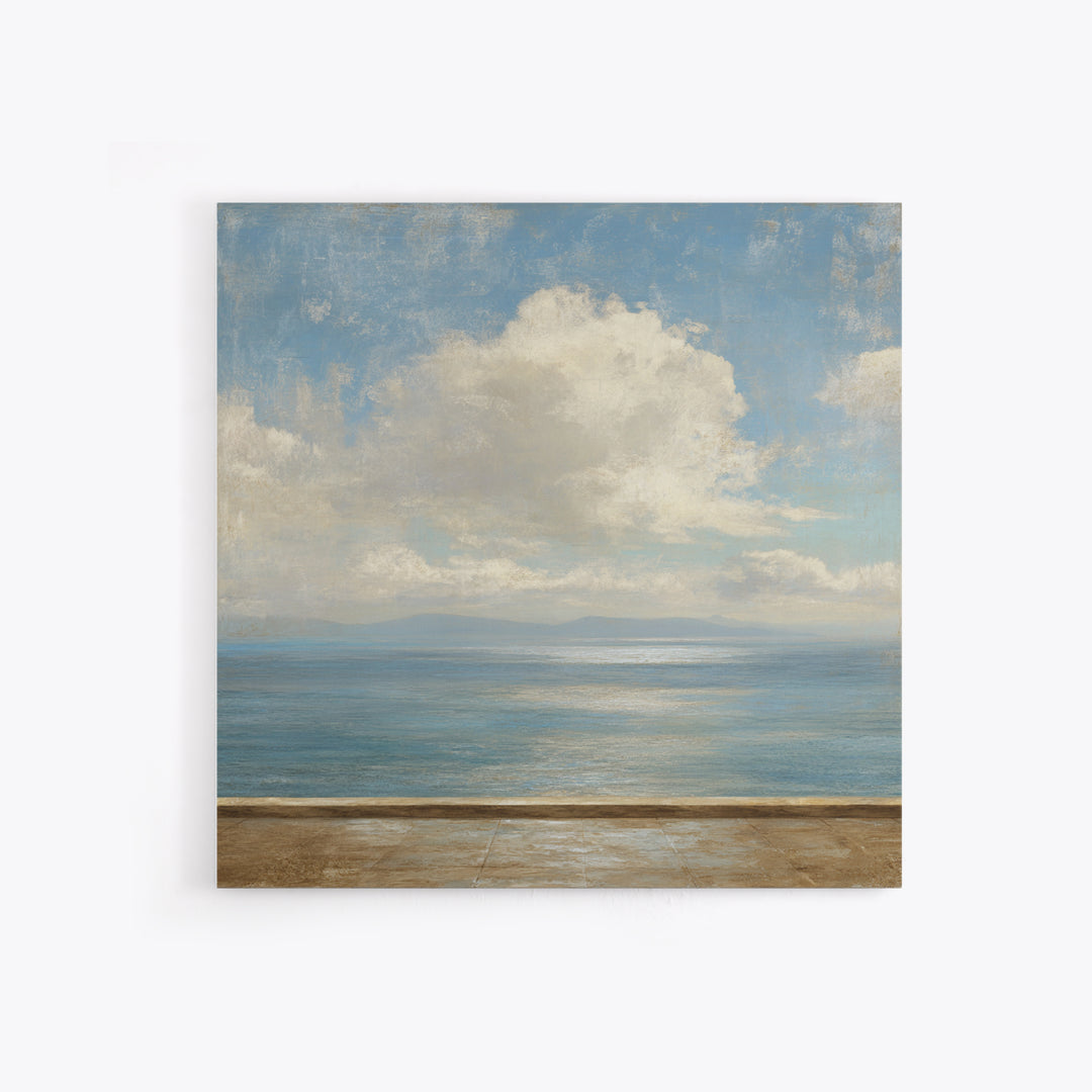 Mediterranean Terrace View Focused on Sea and Framed Canvas Print, Hotel Art, Framed Art, Hotel Decor, Fine Art, Boutique, HOT-1x1-11
