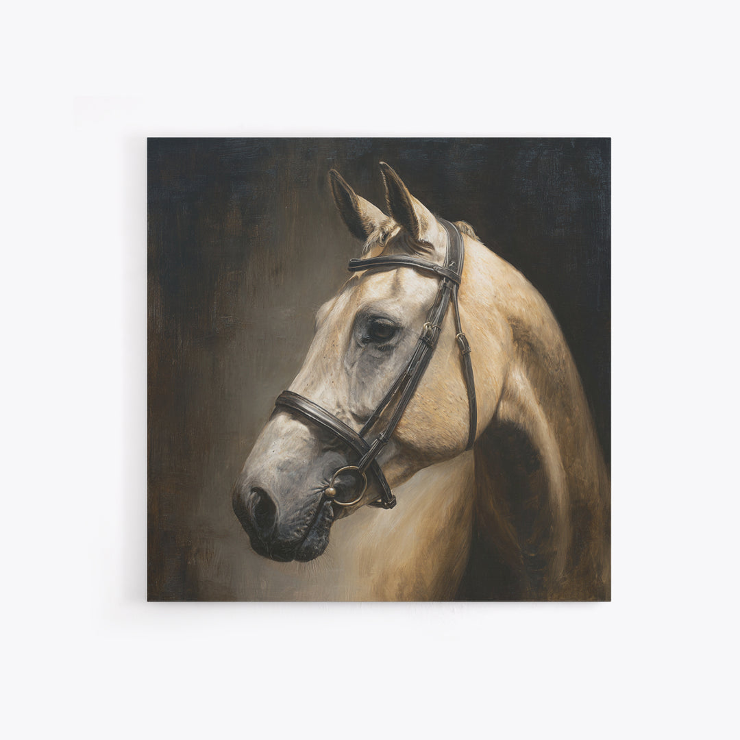 Neutral Horse Portrait Framed Canvas Print, Hotel Art, Room Decor, Hotel Decor, Oil Painting, Boutique, Art Print, Hazbin Hotel, HOT-1x1-40