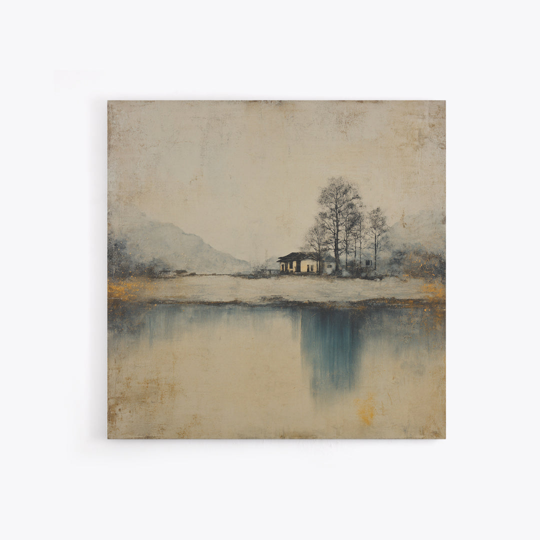 Japanese Ink Landscape Framed Canvas Print, Hotel Art, Beach Prints, Hotel Decor, Fine Art, Boutique, Room Decor, HOT-1x1-42