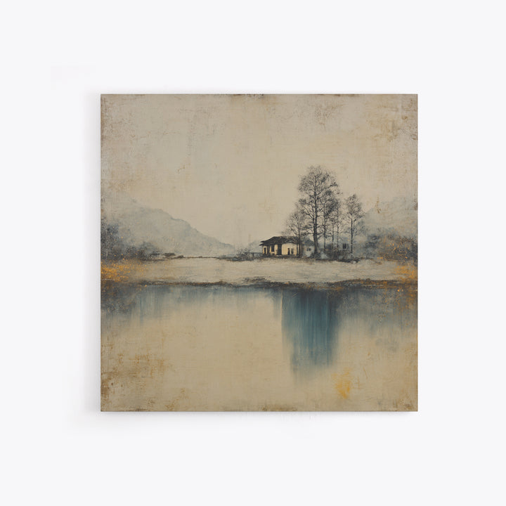 Japanese Ink Landscape Framed Canvas Print, Hotel Art, Beach Prints, Hotel Decor, Fine Art, Boutique, Room Decor, HOT-1x1-42