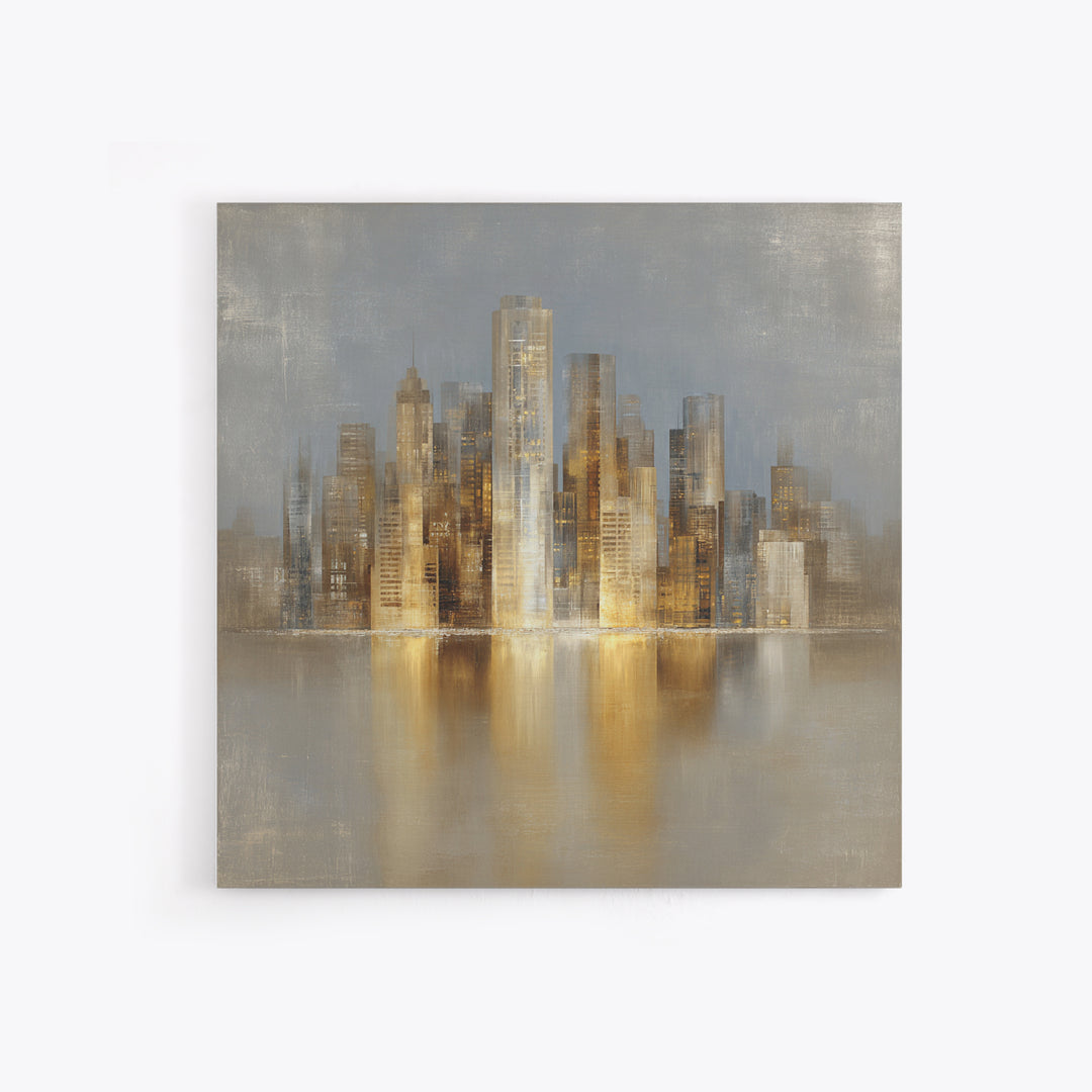 Quiet City Skyline Framed Canvas Print, Hotel Art, Fine Art Print, Hotel Decor, Abstract Art, Boutique, Wall Decor, Painting, HOT-1x1-74
