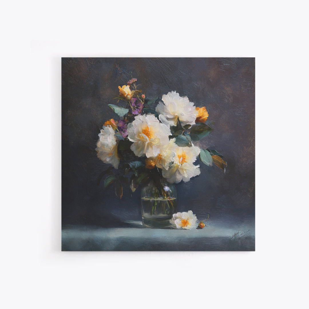 Classic Oil Painted Floral Still Life Canvas Print, Hotel Art, Art, Hotel Decor, Oil Painting, Boutique, Printable Art, HOT-1x1-81