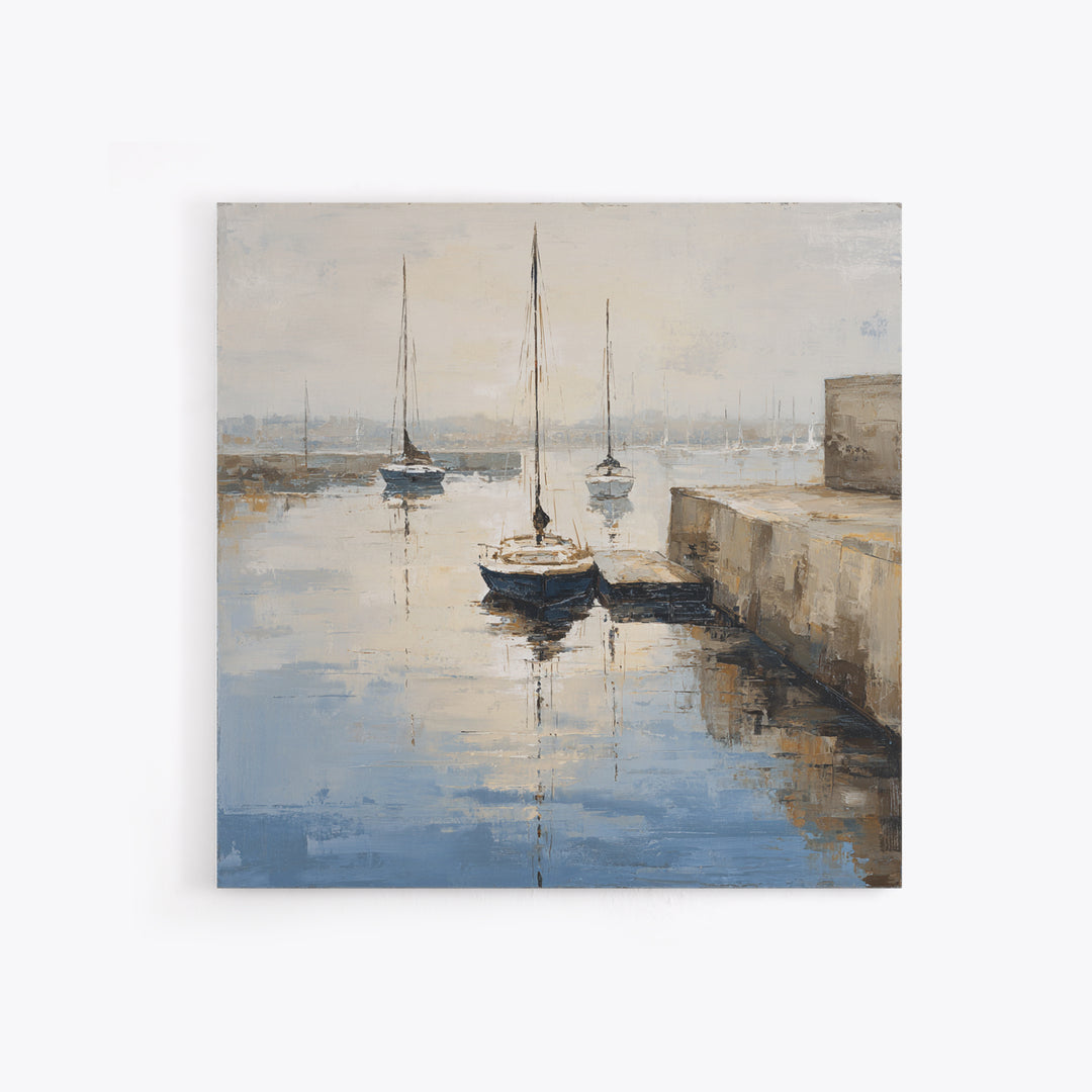 Quiet Harbor with Sailboats at Dawn Canvas Print, Hotel Art, Modern Decor, Hotel Decor, Fine Art, Boutique, Poster, Wall Decor, HOT-1x1-94