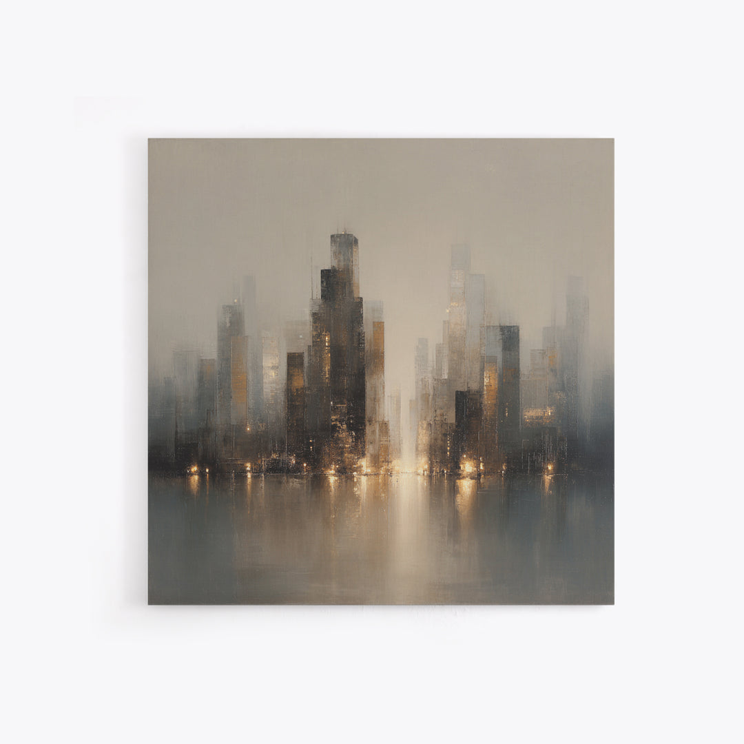 Quiet City Skyline Canvas Print, Hotel Art, Hotel Decor, Abstract Art, Boutique, Hazbin Hotel, Mid Century Modern, HOT-1x1-98