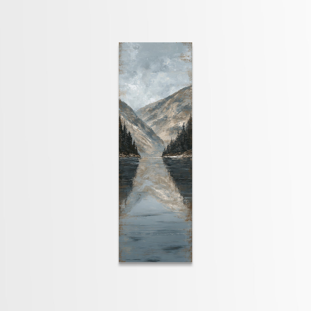 Serene Mountain Lake for Boutique Hotel Mood Framed Canvas Print, Hotel Art, Poster, Hotel Decor, Fine Art, Boutique, HOT-1x3-20