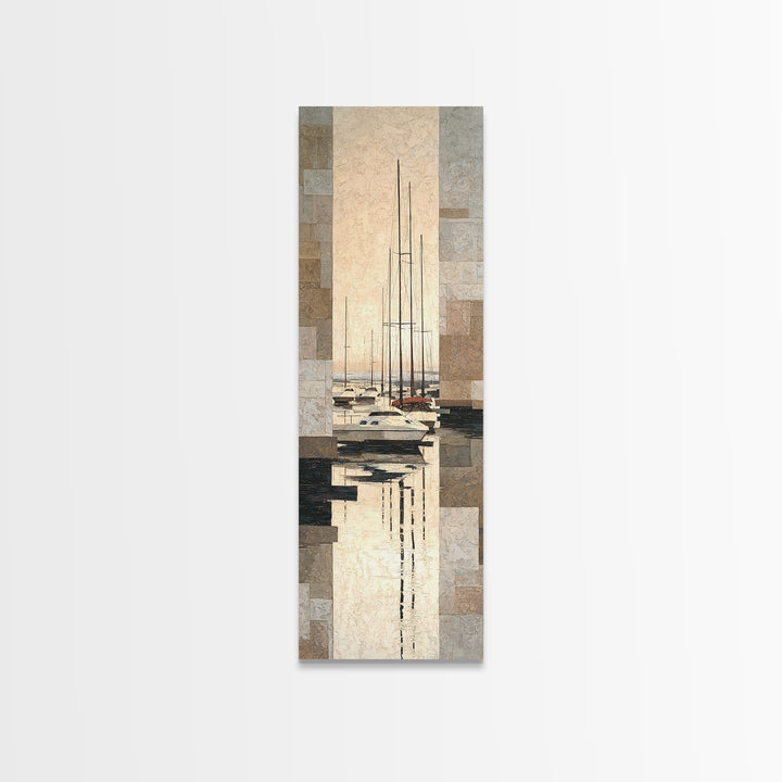 Quiet Harbor with Sailboats at Dawn Canvas Print, Hotel Art, Boho Decor, Hotel Decor, Oil Painting, Boutique, Art Prints, HOT-1x3-82