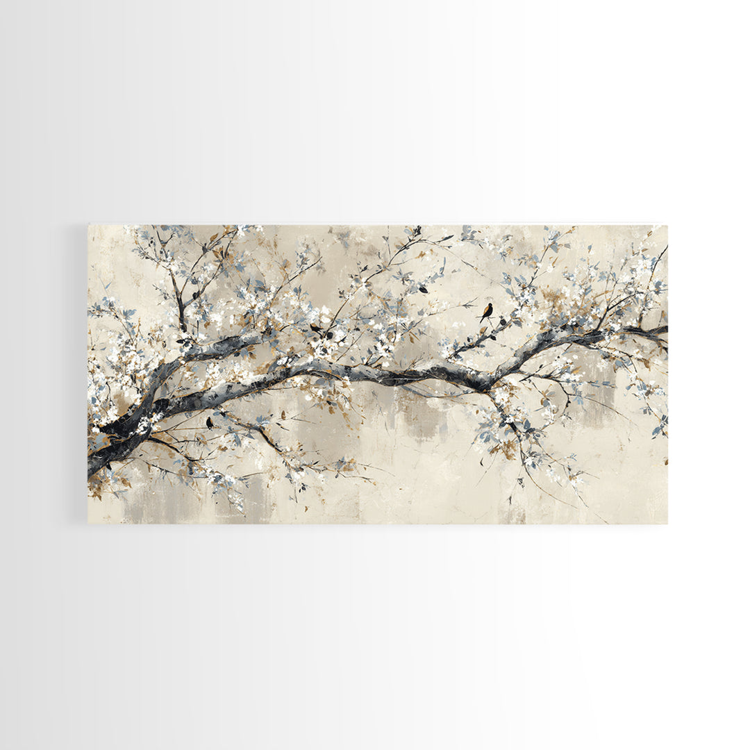 Elegant Botanical Branch on Ivory Ground Framed Canvas Print, Hotel Art, Art Print, Hotel Decor, Oil Painting, Boutique, HOT-2x1-1