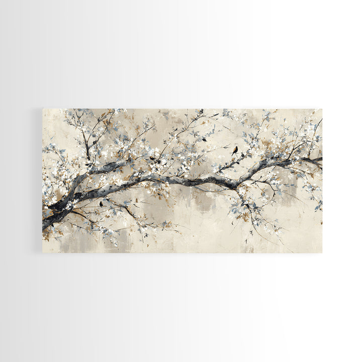 Elegant Botanical Branch on Ivory Ground Framed Canvas Print, Hotel Art, Art Print, Hotel Decor, Oil Painting, Boutique, HOT-2x1-1