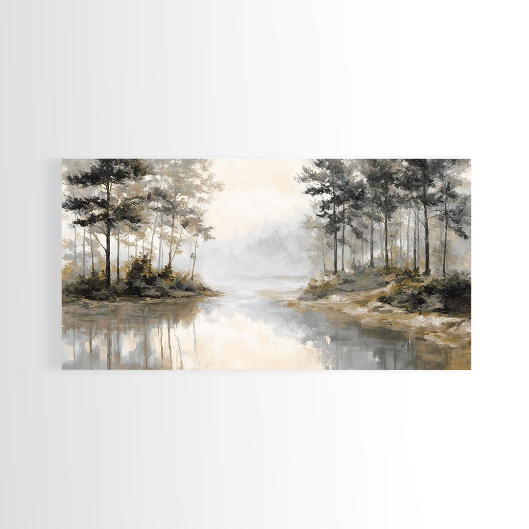 Misty Forest with Refined Calm Atmosphere Framed Canvas Print, Hotel Art, Contemporary Art, Hotel Decor, Fine Art, Boutique, HOT-2x1-10