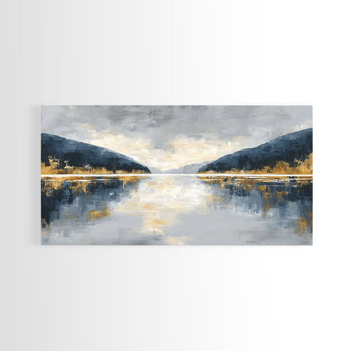 Serene Mountain Lake for Boutique Hotel Mood Framed Canvas Print, Hotel Art, Coastal Decor, Hotel Decor, Oil Painting, Boutique, HOT-2x1-100