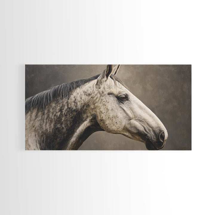 Neutral Horse Portrait Framed Canvas Print, Hotel Art, Room Decor, Hotel Decor, Oil Painting, Boutique, Art Print, Hazbin Hotel, HOT-2x1-12