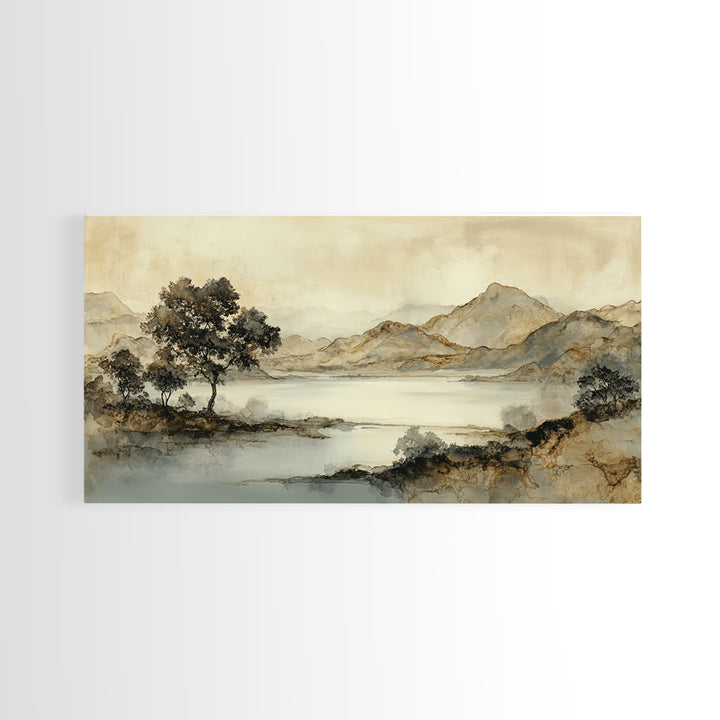 Japanese Ink Landscape Framed Canvas Print, Hotel Art, Luxury Decor, Hotel Decor, Fine Art, Boutique, Art Prints, Hazbin Hotel, HOT-2x1-14