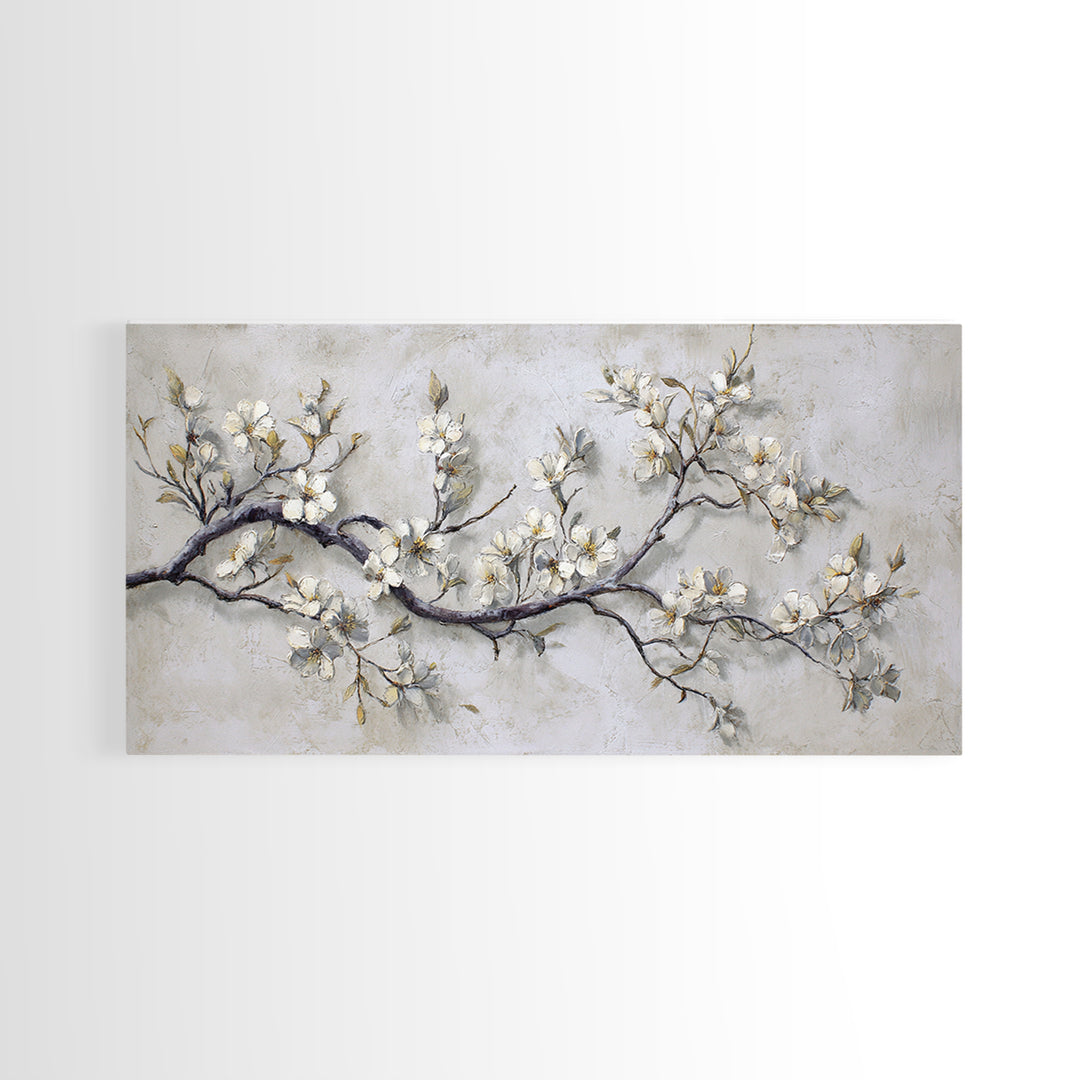 Elegant Botanical Branch on Ivory Ground Framed Canvas Print, Hotel Art, Art Print, Hotel Decor, Oil Painting, Boutique, HOT-2x1-25