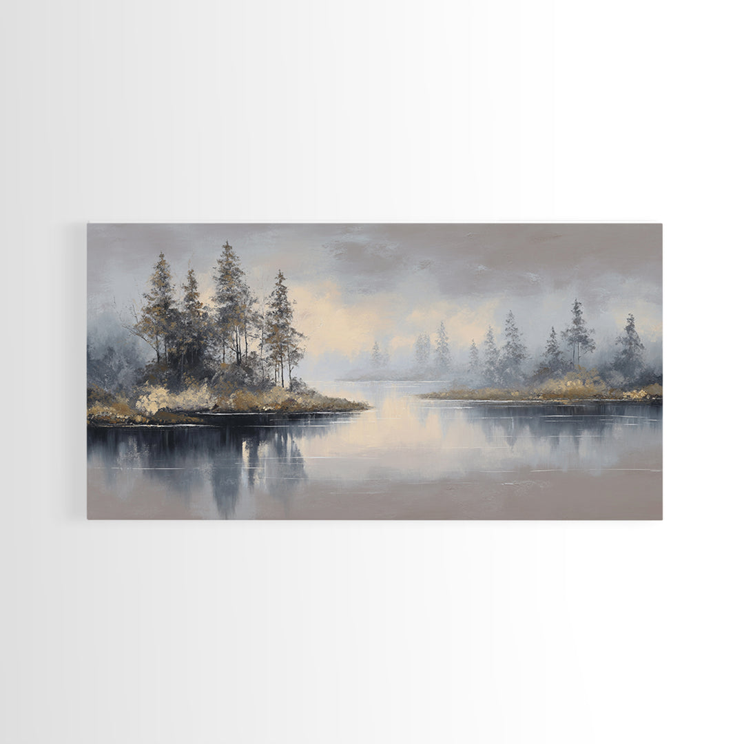 Luxury Monochrome Landscape Framed Canvas Print, Hotel Art, Art, Hotel Decor, Oil Painting, Boutique, Printable Art, HOT-2x1-50