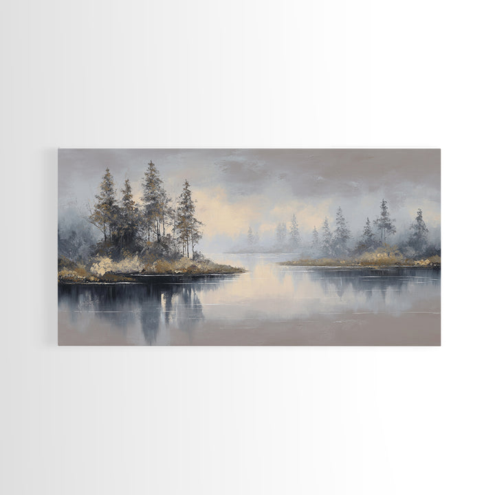 Luxury Monochrome Landscape Framed Canvas Print, Hotel Art, Art, Hotel Decor, Oil Painting, Boutique, Printable Art, HOT-2x1-50