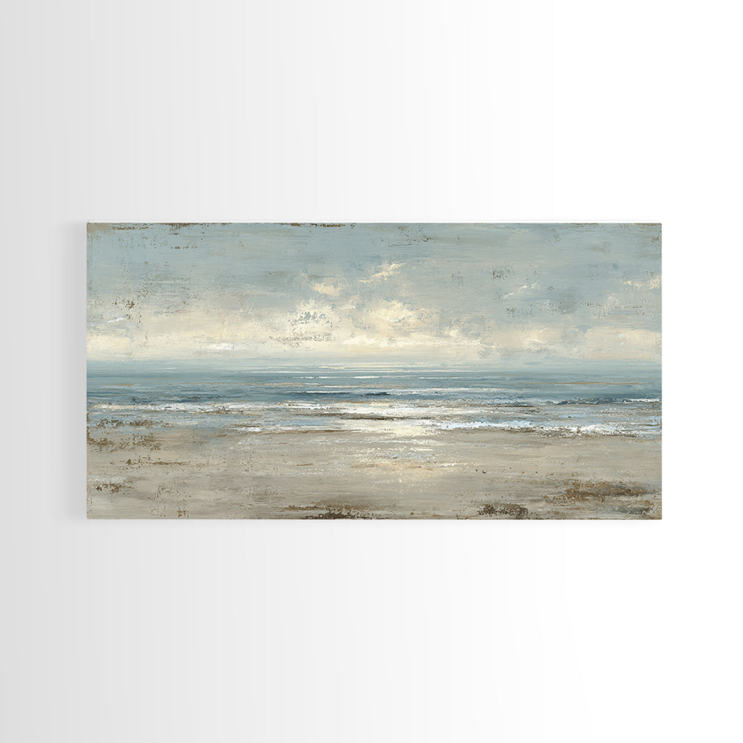 Mediterranean Terrace View Focused on Sea and Framed Canvas Print, Hotel Art, Living Room Decor, Hotel Decor, Boutique, HOT-2x1-55