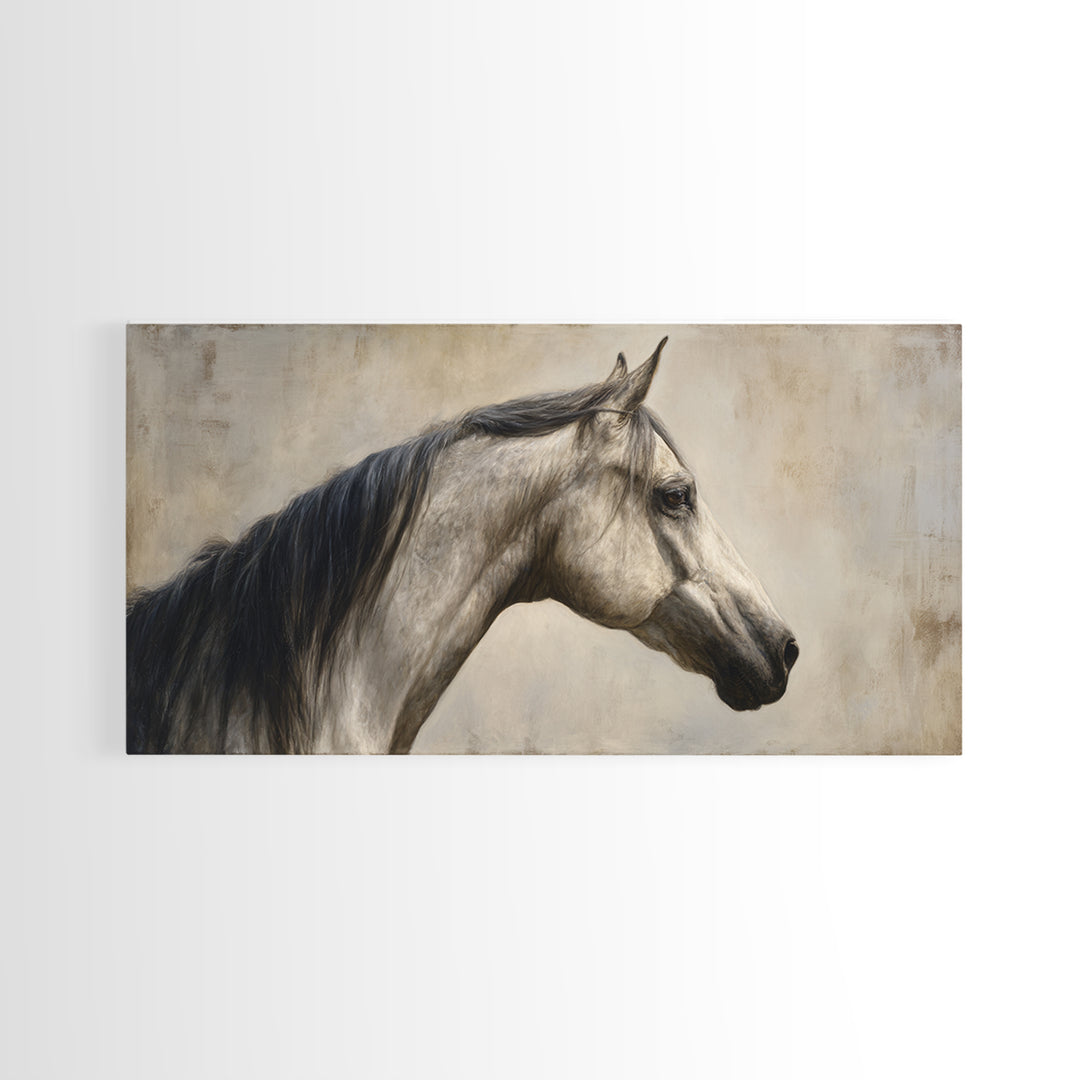 Neutral Horse Portrait Framed Canvas Print, Hotel Art, Art Prints, Hotel Decor, Boutique, Modern Wall Art, Wall Sculpture, HOT-2x1-60